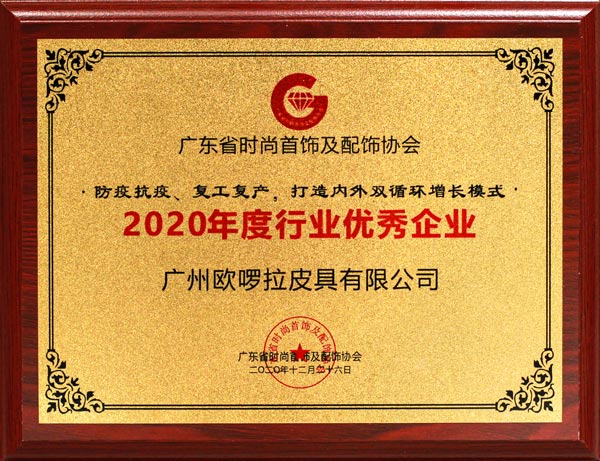 欧啰拉荣誉-2020年度行业优秀企业